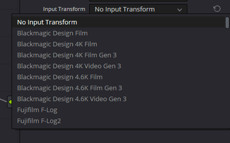 Выбор ACES Input Transform в Resolve