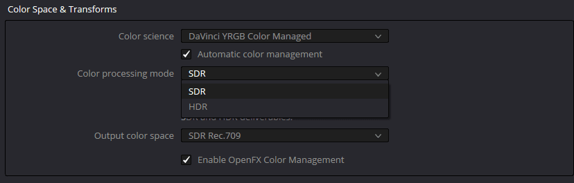 Выбор processing mode в Color Management