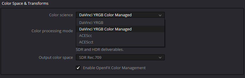 Варианты Color Science в Resolve
