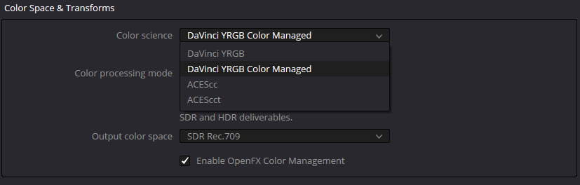 Project Settings · Color Science
