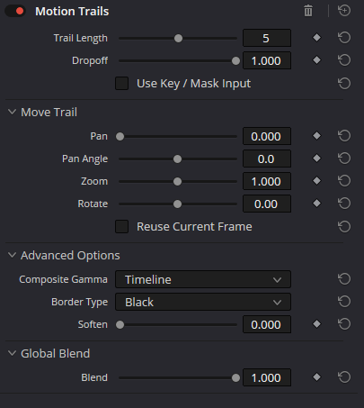 Motion Trails · full Resolve panel