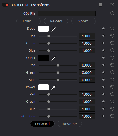 Полная панель OCIO CDL Transform