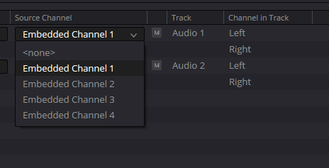 Выбор Source Channel / Embedded Channel