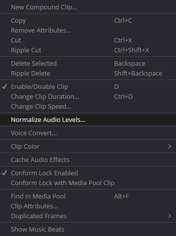 Контекстное меню → Normalize Audio Levels