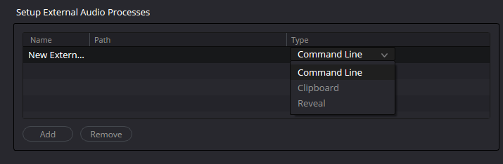 Setup External Audio Processes → Type
