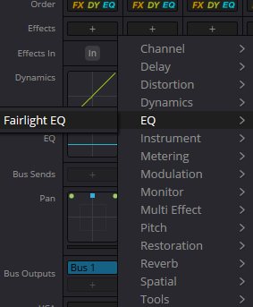 Effects → EQ → Fairlight EQ