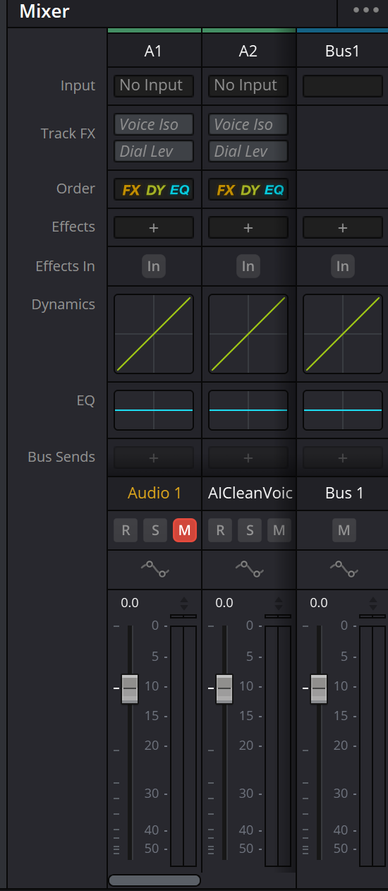 Mixer с аудиодорожками и Bus 1