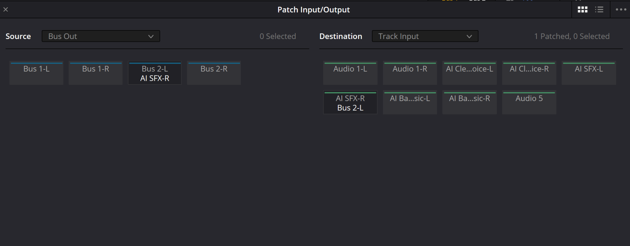 Patch Input/Output с выходами Bus 1 и Bus 2