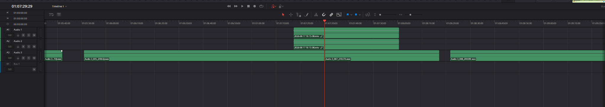 Fairlight timeline до создания Folder Track