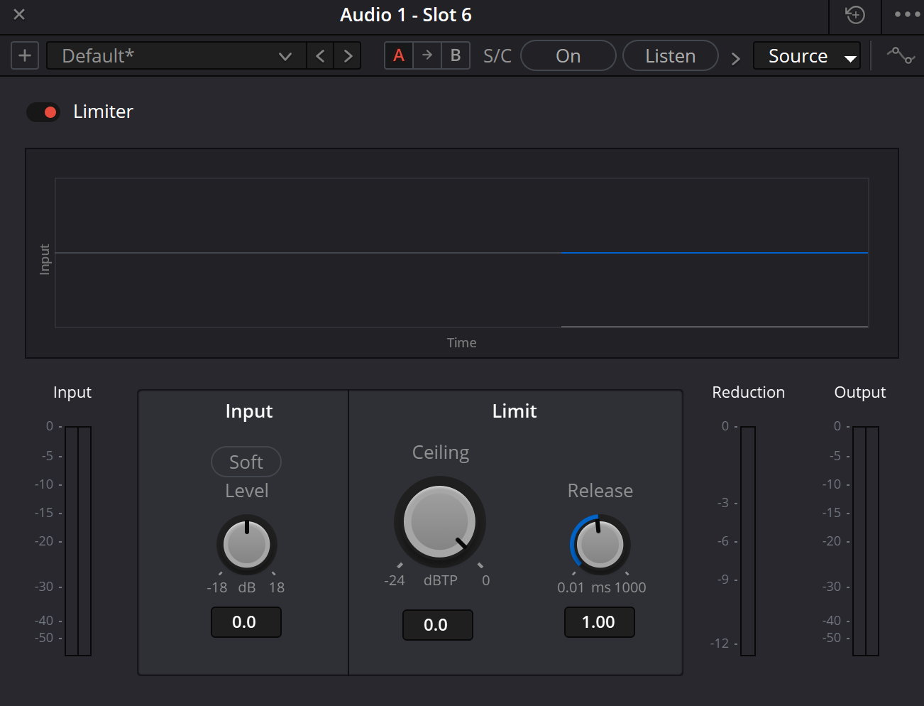 Limiter Fairlight FX — живой интерфейс Resolve 21