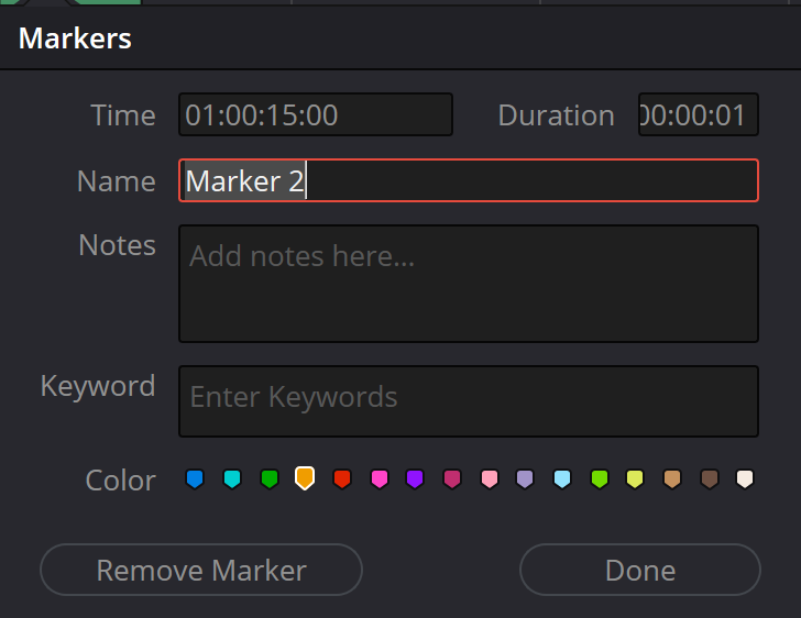 Редактор Marker в Resolve 21