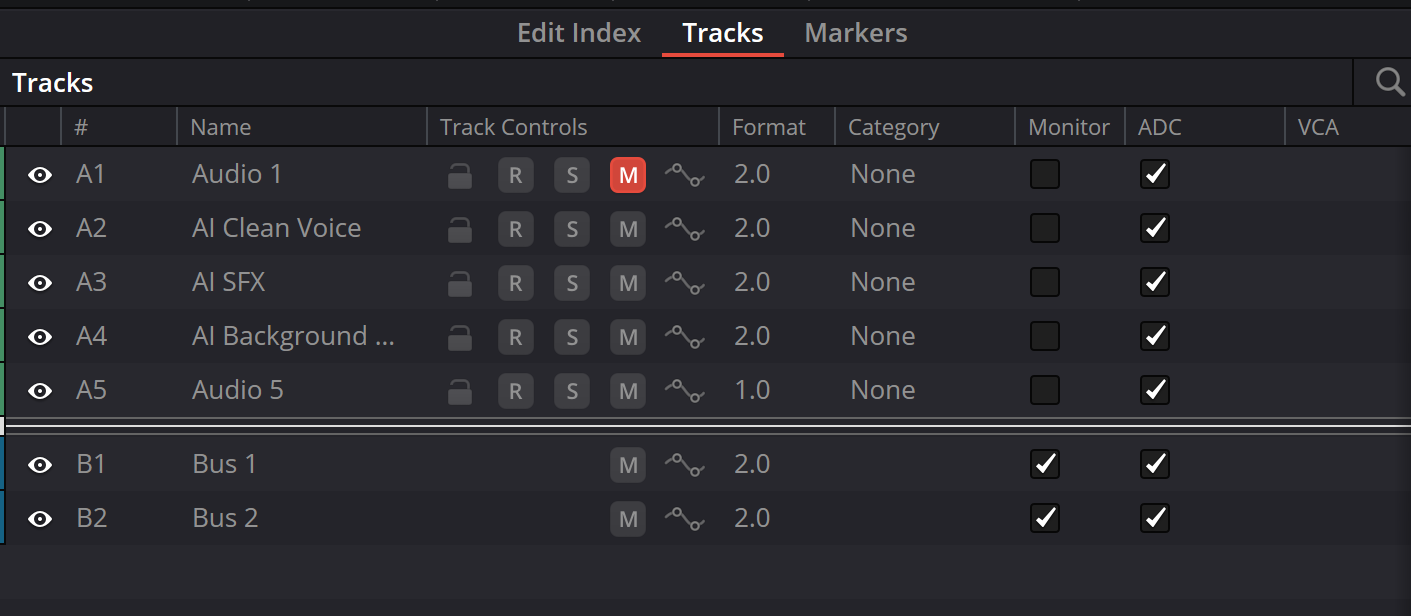 Track Controls, Format и monitoring columns