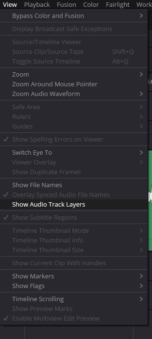 View → Show Audio Track Layers в Resolve 21