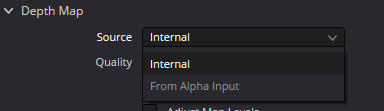 AI CineFocus Depth Map Source menu with Internal and From Alpha Input