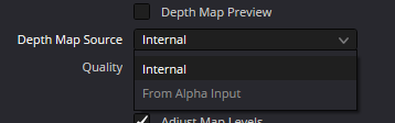 AI Cinematic Haze Depth Map Source menu with Internal and From Alpha Input