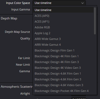 AI Cinematic Haze Input Color Space menu