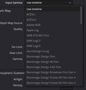 AI Cinematic Haze Input Gamma menu