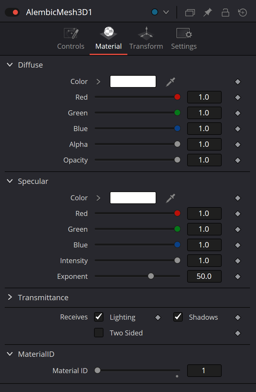 AlembicMesh3D built-in Material tab