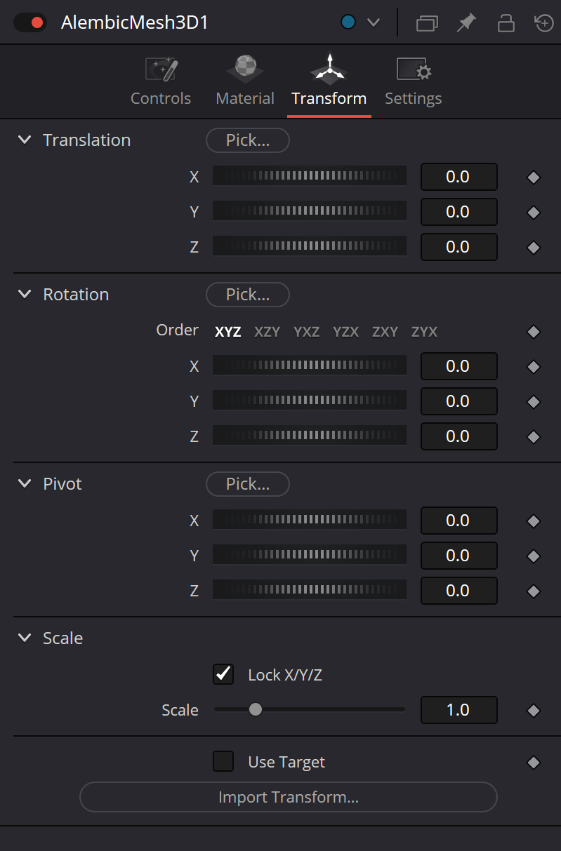 AlembicMesh3D common Transform tab