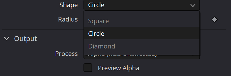 AlphaMatteShrinkandGrow Shape menu: Square, Circle and Diamond