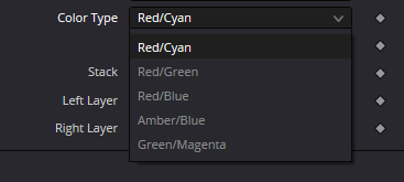 Anaglyph Color Type — Red/Cyan, Red/Green, Red/Blue, Amber/Blue and Green/Magenta