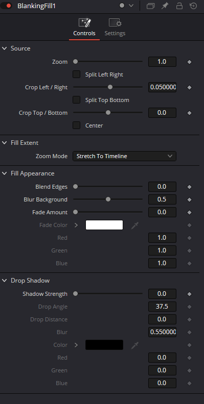 Blanking Fill Controls — Source, Fill Extent, Fill Appearance and Drop Shadow