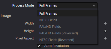 Blobs Process Mode — Full Frames and NTSC/PAL/HD field processing options
