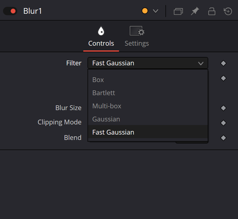 Blur Filter dropdown showing Box, Bartlett, Multi-box, Gaussian and Fast Gaussian