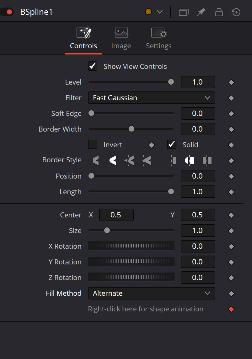 B-Spline Controls в DaVinci Resolve Fusion: Level, Filter, Soft Edge, Border, transform и Fill Method