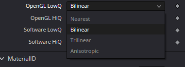 BumpMap OpenGL texture filtering menu with Nearest, Bilinear, Trilinear and Anisotropic