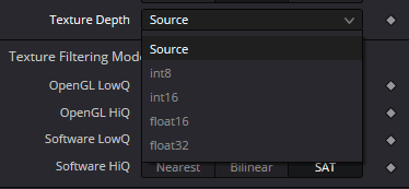 BumpMap Texture Depth menu: Source, int8, int16, float16 and float32