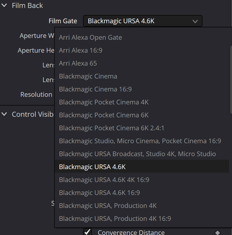 Camera3D Film Gate presets