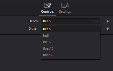Список Depth: Keep, int8, int16, float16, float32