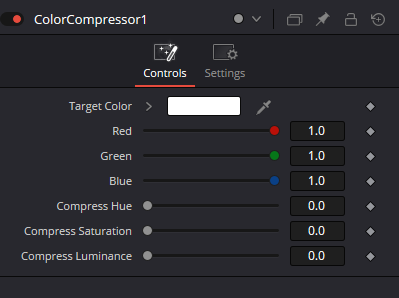 Реальный Inspector ColorCompressor: Target Color, RGB и Compress Hue / Saturation / Luminance, все компрессии 0