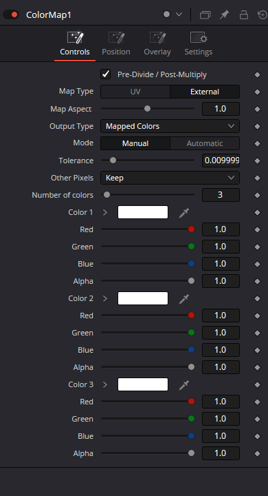 Оригинальный Inspector ColorMap: Controls — Map Type, Output Type, Manual Palette / RGBA