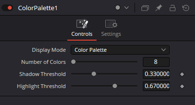 ColorPalette1 · original Inspector Controls: Display Mode, Number of Colors 8, Shadow 0.330000, Highlight 0.670000