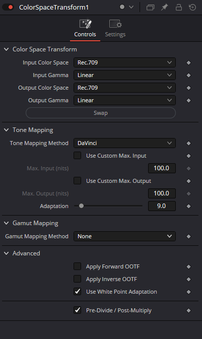 Оригинальный Inspector CST: четыре пары, Tone Mapping, Gamut Mapping и Advanced.