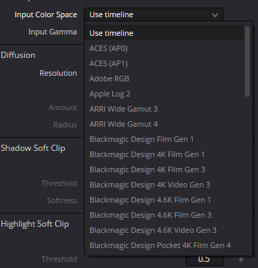 Original Input Color Space menu