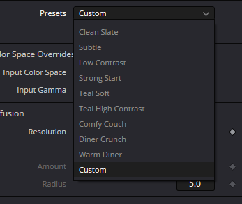 Original Presets dropdown with ten visible choices