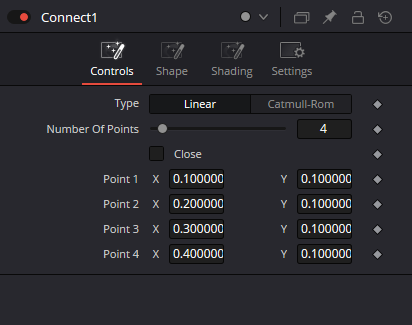Connect Controls: Type, Number Of Points, Close, Point 1–4