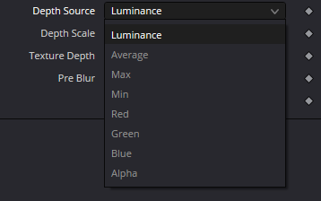 CreateReliefMap Depth Source menu: Luminance, Average, Max, Min, Red, Green, Blue and Alpha