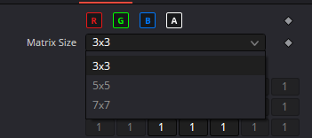 CustomFilter Matrix Size menu: 3×3, 5×5 and 7×7