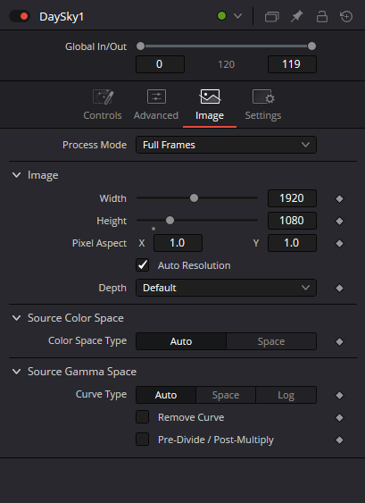 DaySky Image: Process Mode, resolution, Depth и color/gamma metadata