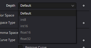 DeepToImage output image Depth menu: Default, int8, int16, float16 and float32