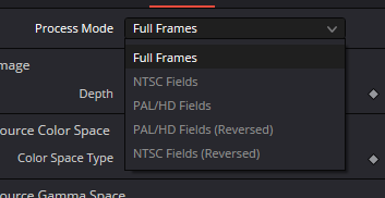 DeepToImage Process Mode menu with Full Frames and field-processing modes