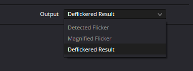 Deflicker · оригинальное меню Output: Detected Flicker, Magnified Flicker, Deflickered Result