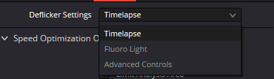Deflicker · оригинальное меню Deflicker Settings: Timelapse, Fluoro Light, Advanced Controls