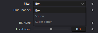 DepthBlur · раскрытое меню Filter: Box, Soften и Super Soften
