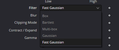 Реальное раскрытое меню Filter: Box, Bartlett, Multi-box, Gaussian и Fast Gaussian