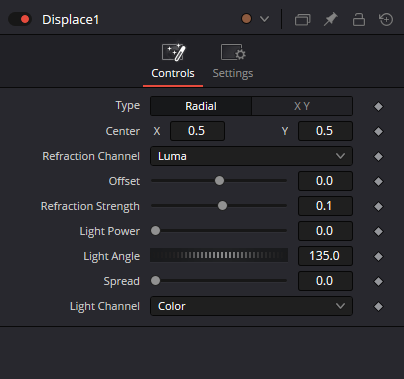 Displace Controls — Radial Type, Center, Refraction, Light controls